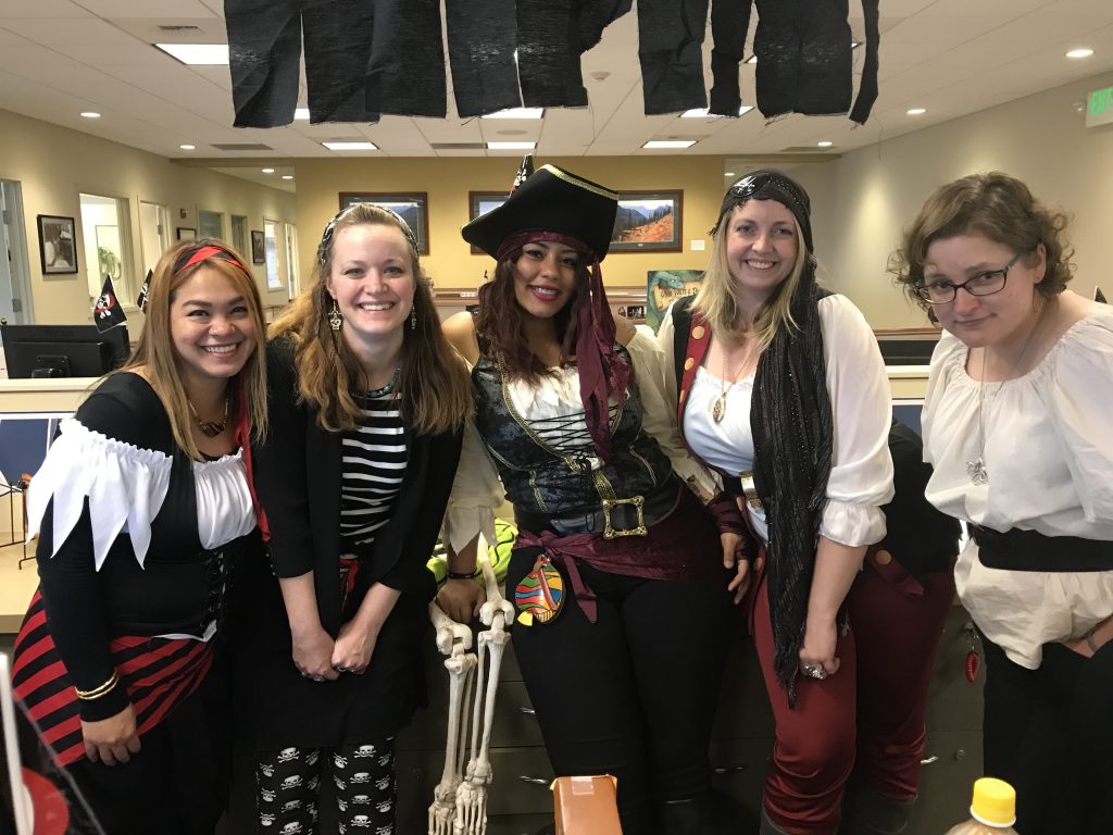 Staff dressed like pirates