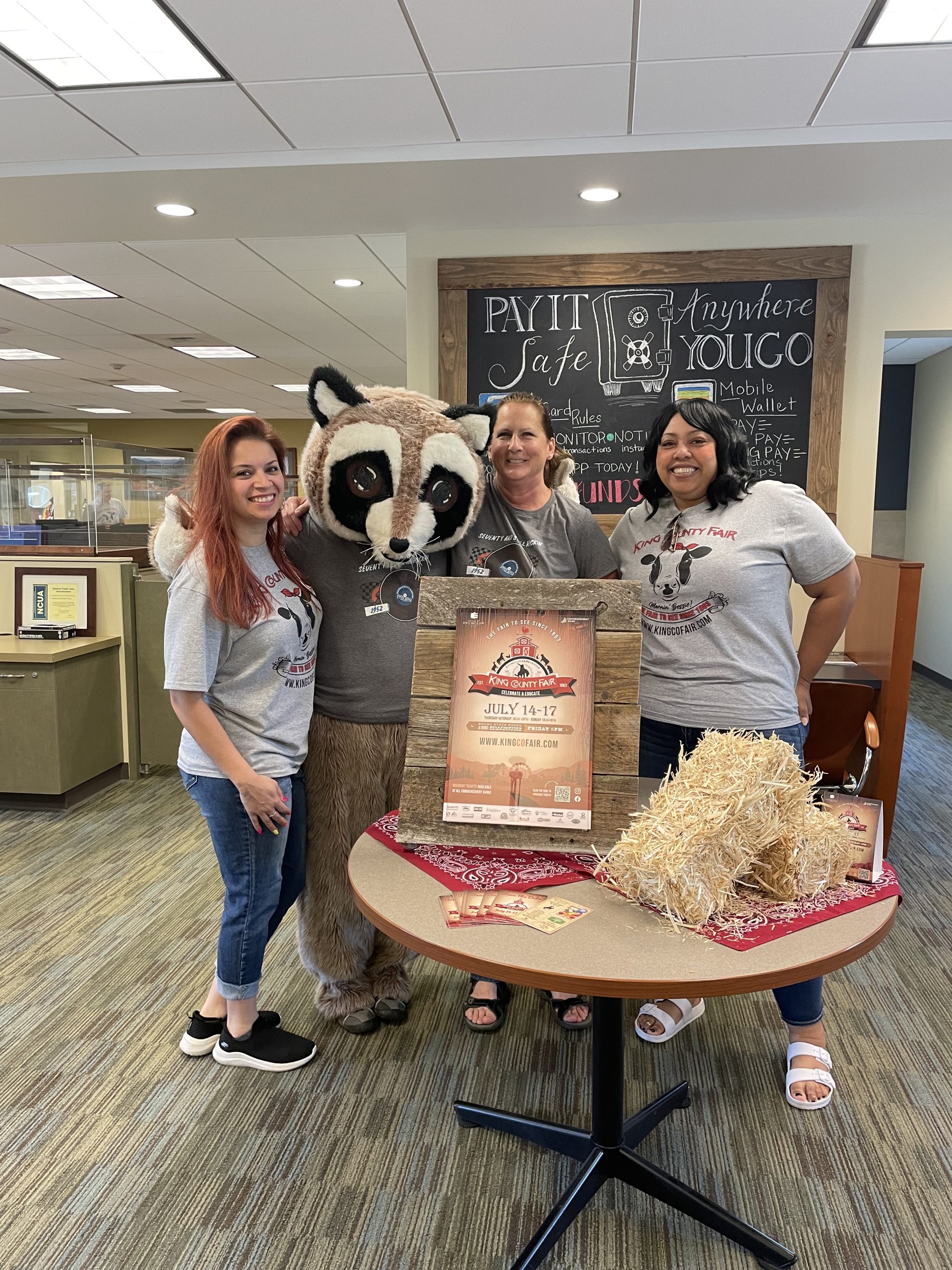 wrcu team and Rocky Raccoon hanging out in the lobby